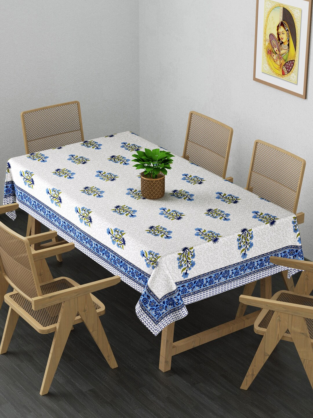 

Gulaab Jaipur White & Blue Printed Cotton Table Cover