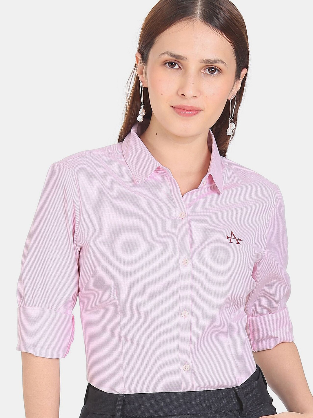 

Arrow New York Women Horizontal Stripes Formal Shirt, Pink