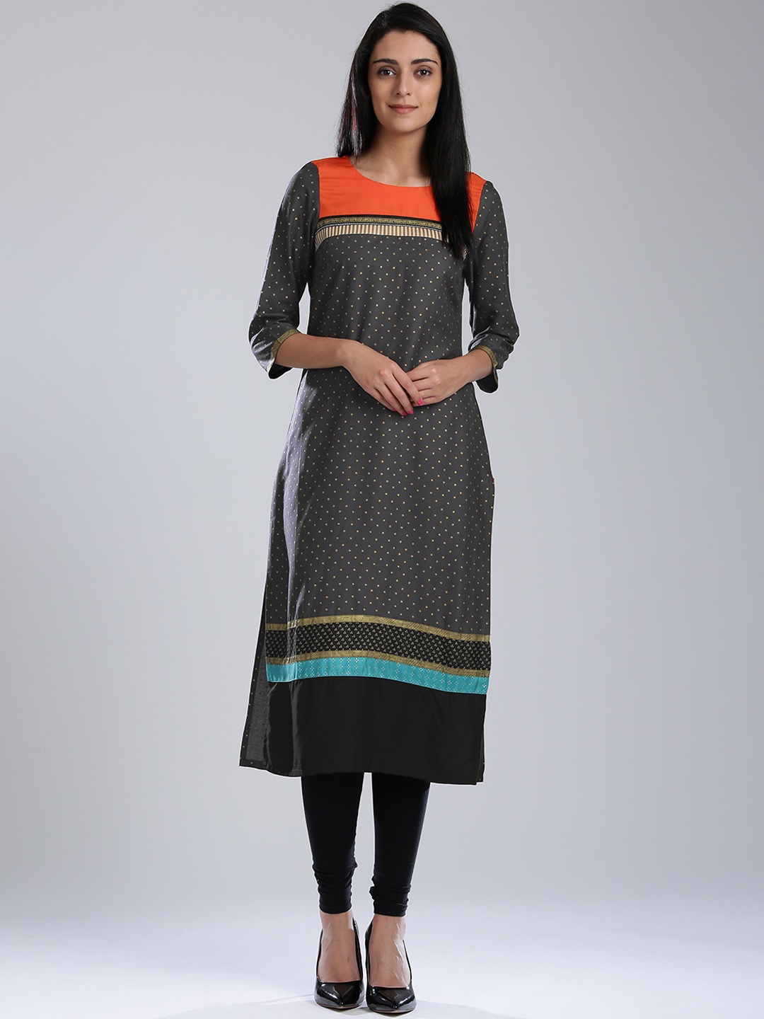 

W Women Grey Printed Straight Kurta