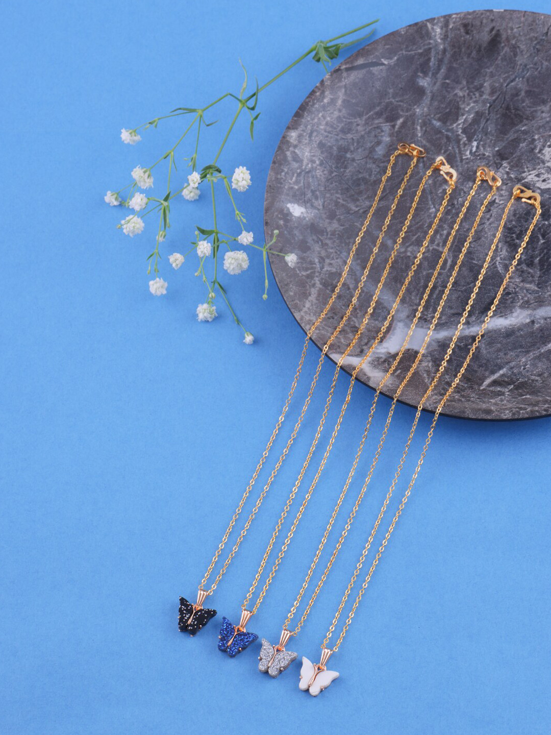 

Brandsoon Set of 4 Gold Toned & Black Brass Gold Plated Necklace