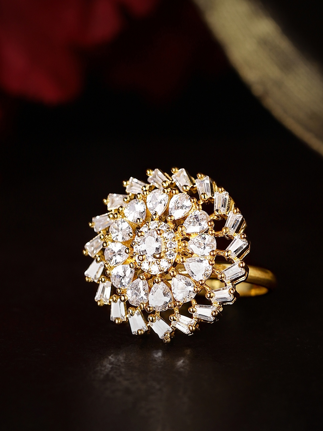 

Rubans Women Gold-Plated White AD-Studded Adjustable Finger Ring