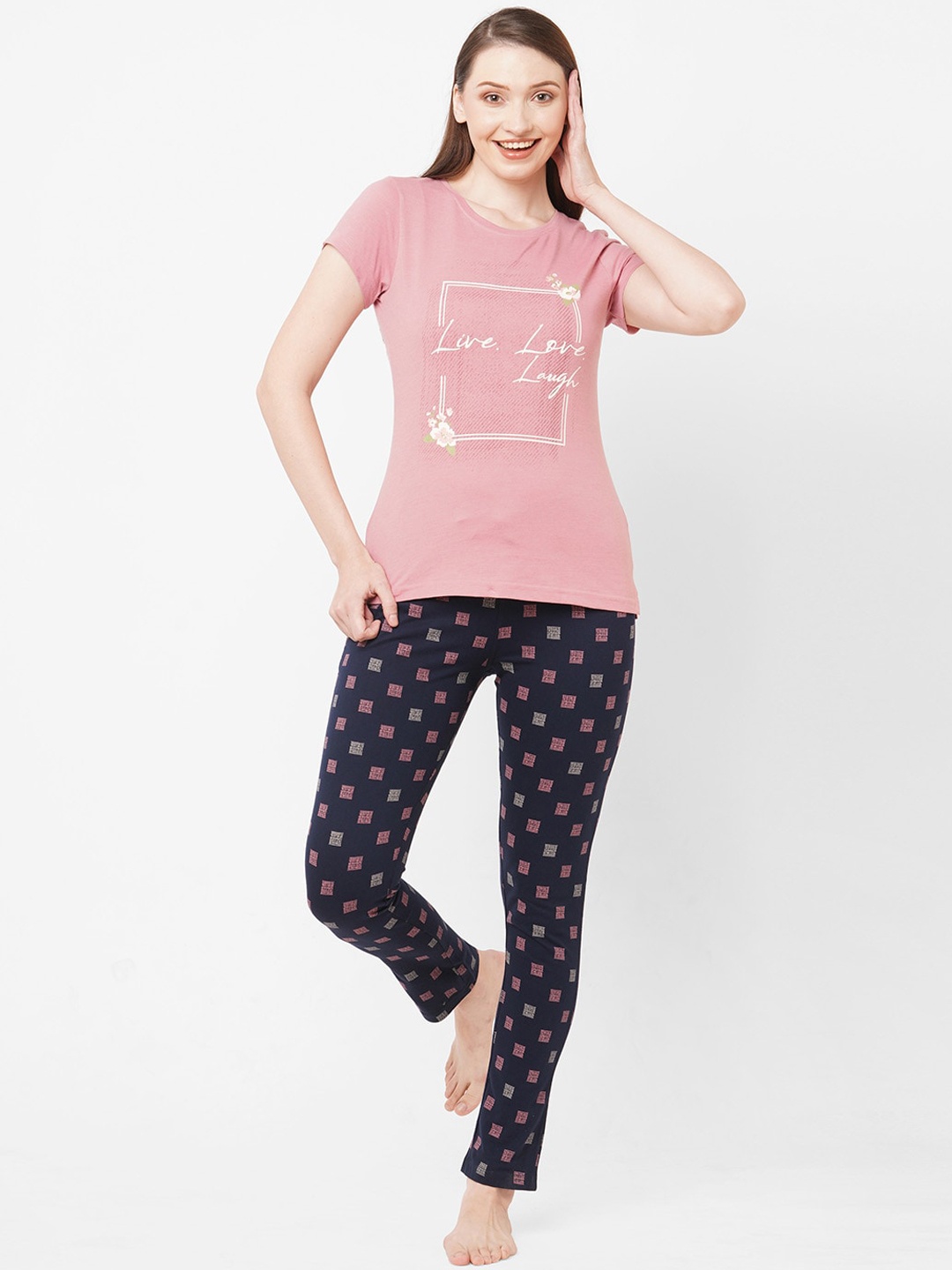 

Sweet Dreams Women Pink & Navy Blue Night suit