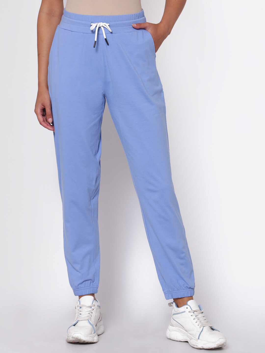 

YOONOY Women Blue High-Rise Joggers Trousers