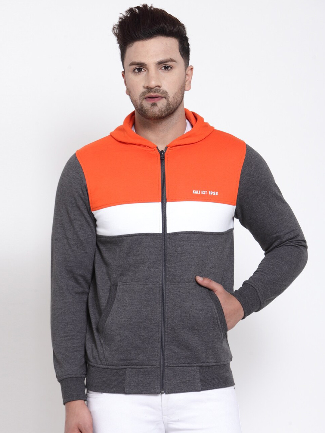 

Kalt Men Colourblocked Fleece Sweatshirt, Grey