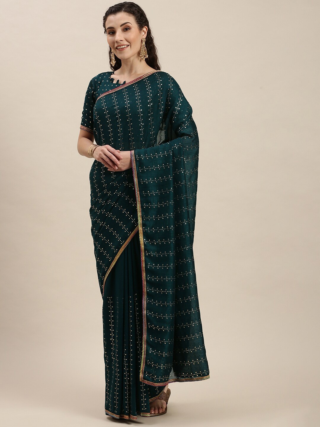

Fab Viva Green & Gold-Toned Gotta Patti Silk Blend Saree