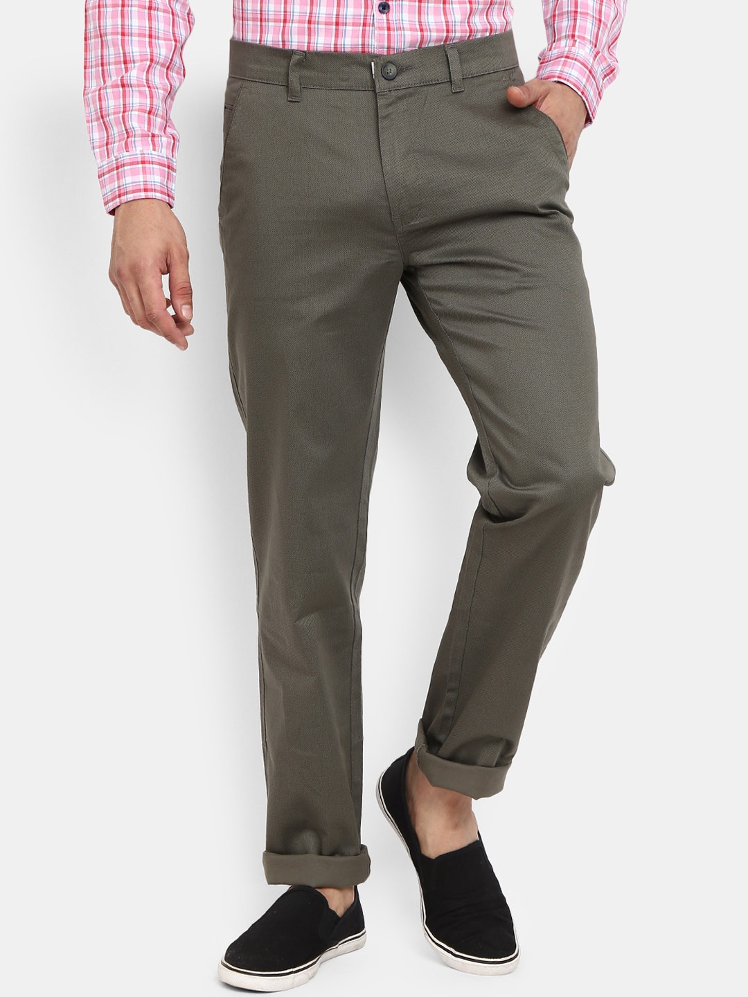 

V-Mart Men Olive Green Classic Slim Fit Cotton Trousers