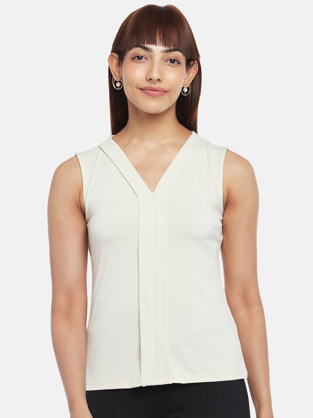 

Annabelle by Pantaloons Women Off White V Neck Casual Top