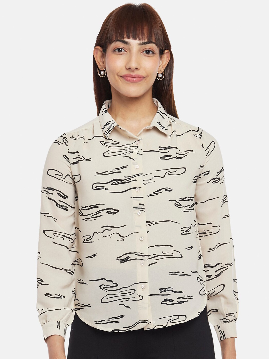 

Annabelle by Pantaloons Women Beige And Black Abstract Print Shirt Style Top