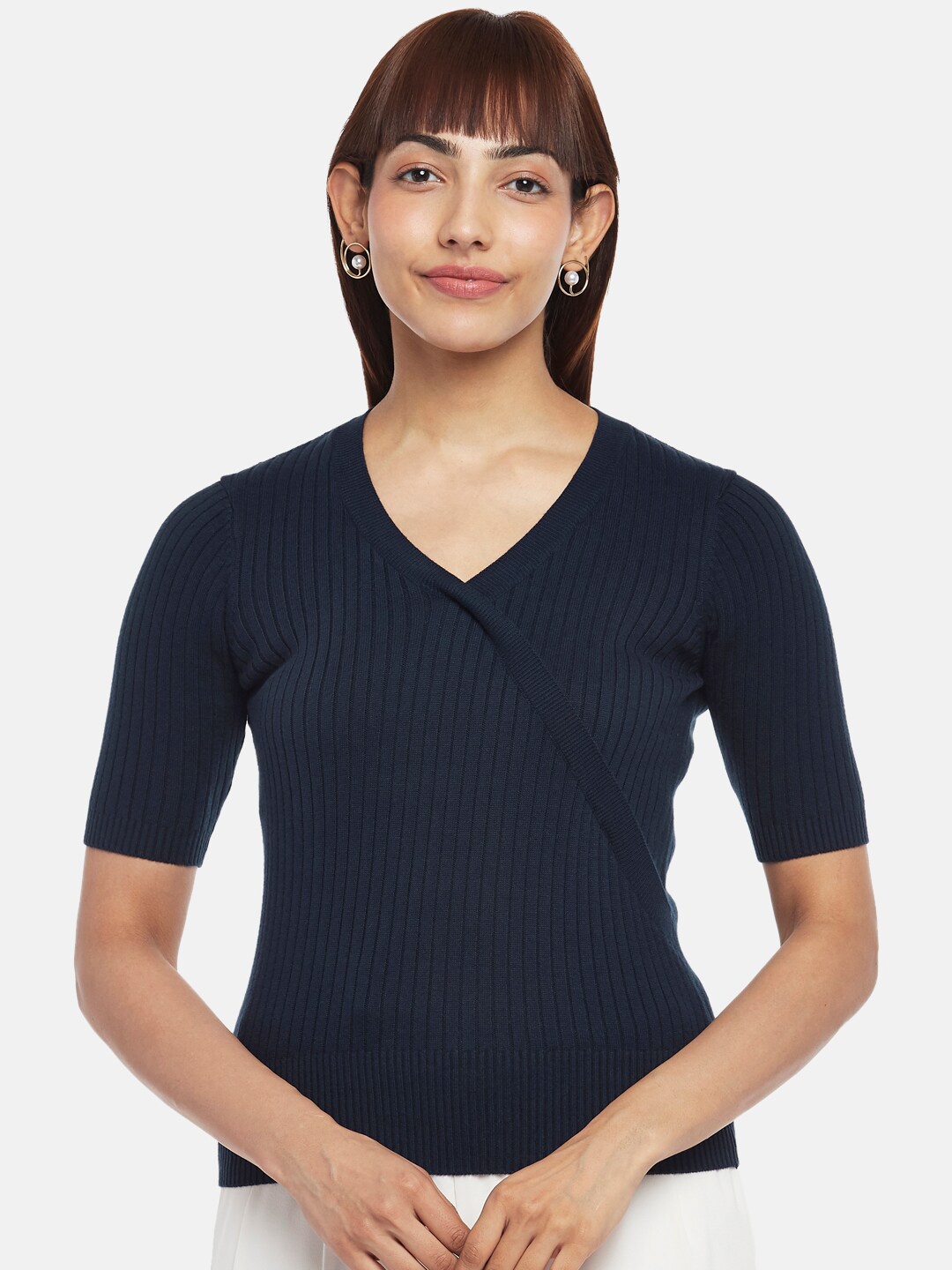 

Annabelle by Pantaloons Women Navy Blue Casual Wrap Top