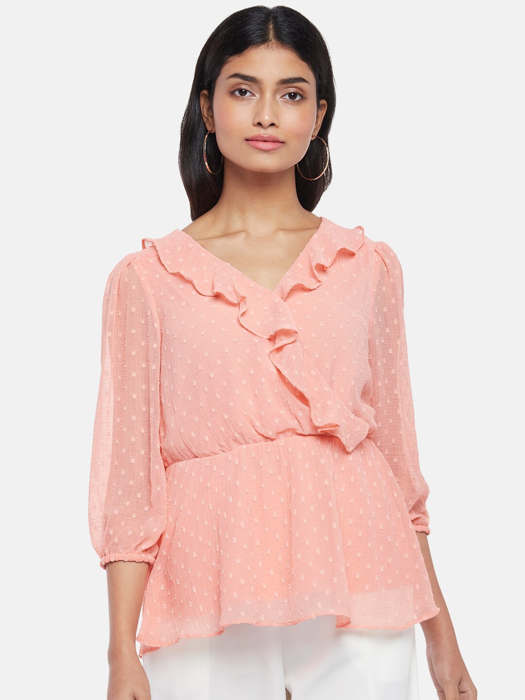 

Honey by Pantaloons Women Peach-Coloured Cinched Waist Top