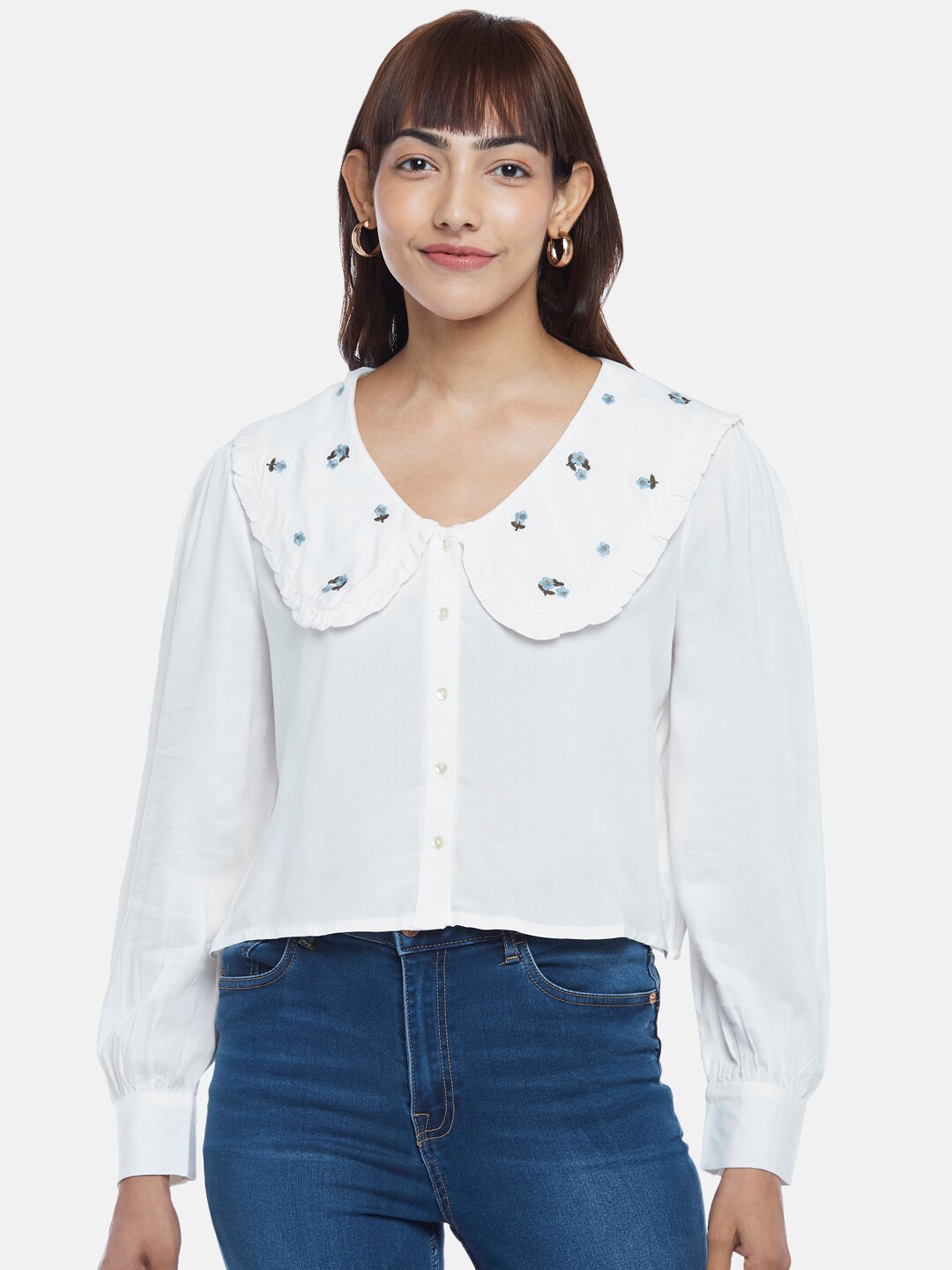 

Honey by Pantaloons Women Off White & Blue Crop Top