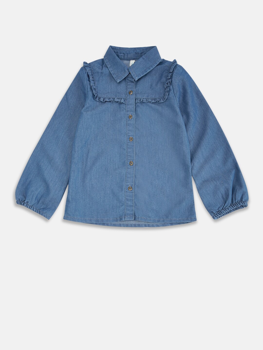 

Pantaloons Junior Girls Blue Ruffles Detail Long Sleeves Shirt Style Top