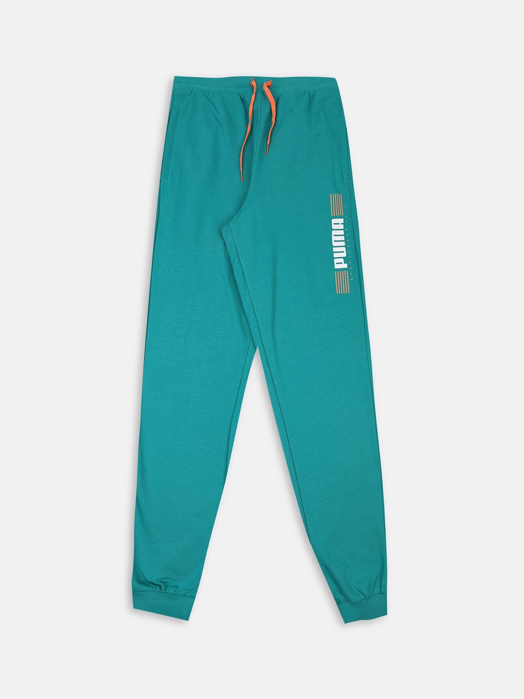

Puma Boys Green Graphic Logo Printed Track Pants, Teal