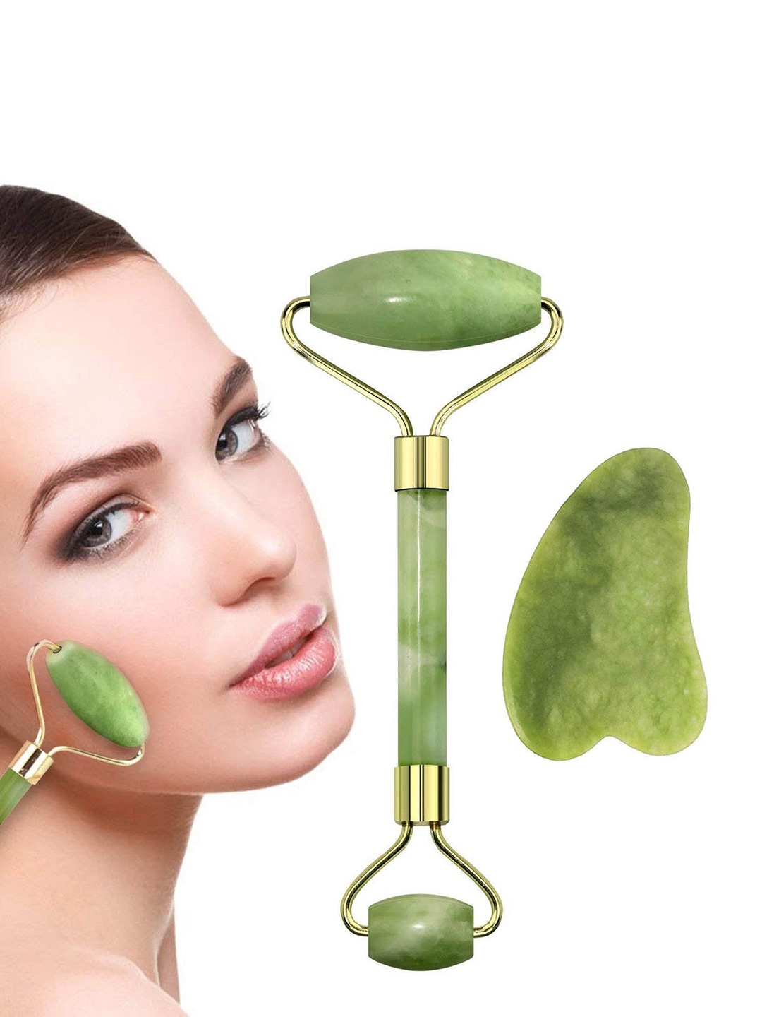 

ZURU BUNCH Unisex Green Solid Jade Roller & Gua Sha Stone