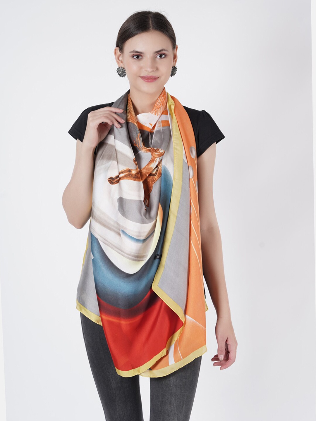 

MUFFLY Women Orange & Black Printed Scarf