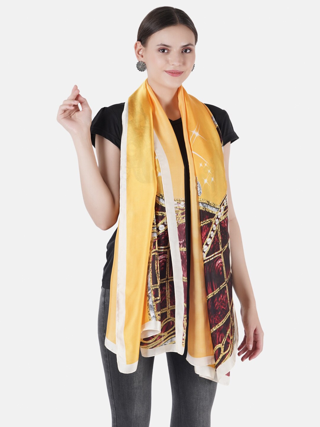 

MUFFLY Women Yellow & Red Printed Scarf