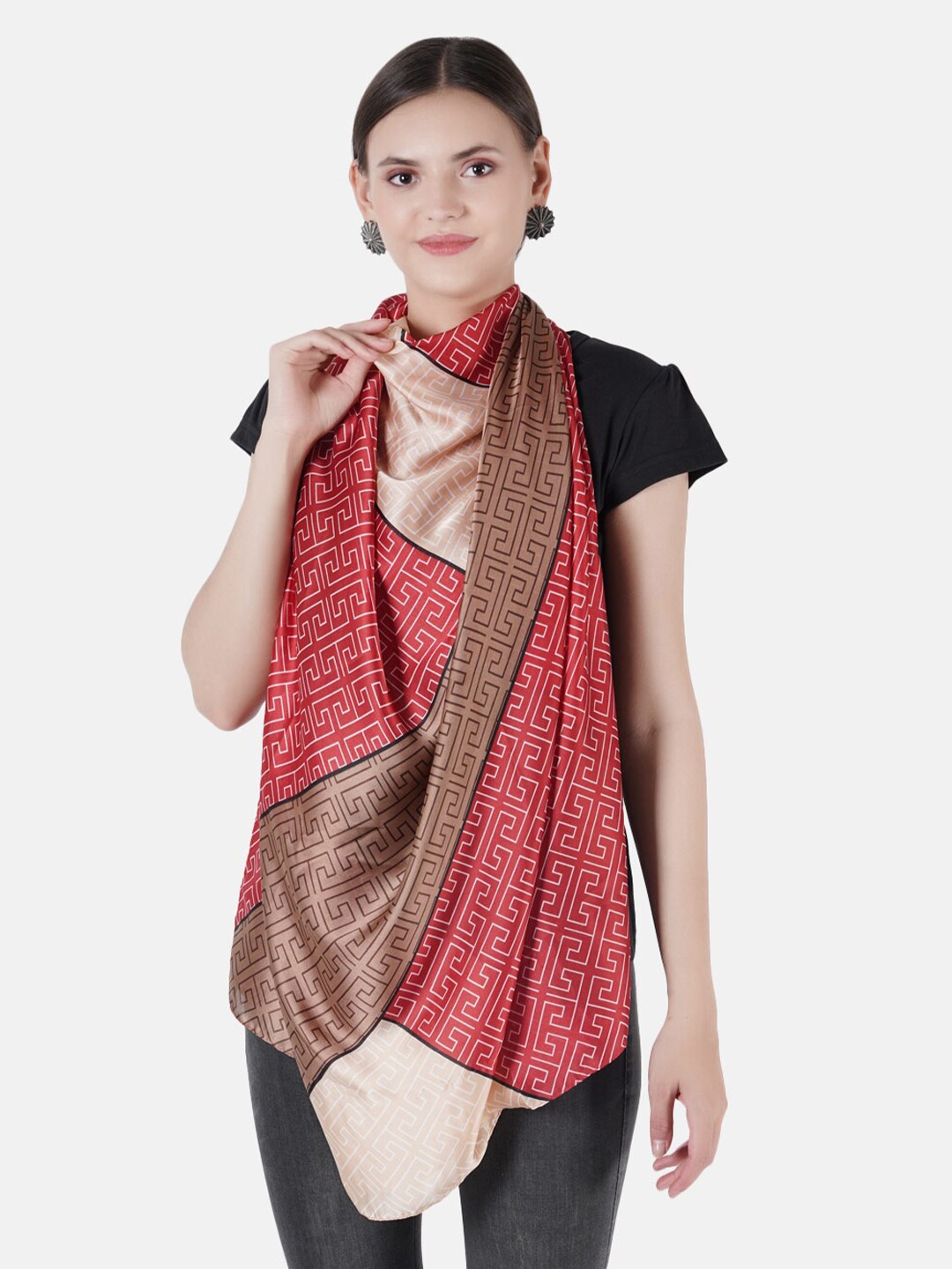 

MUFFLY Women Red & Brown Printed Scarf