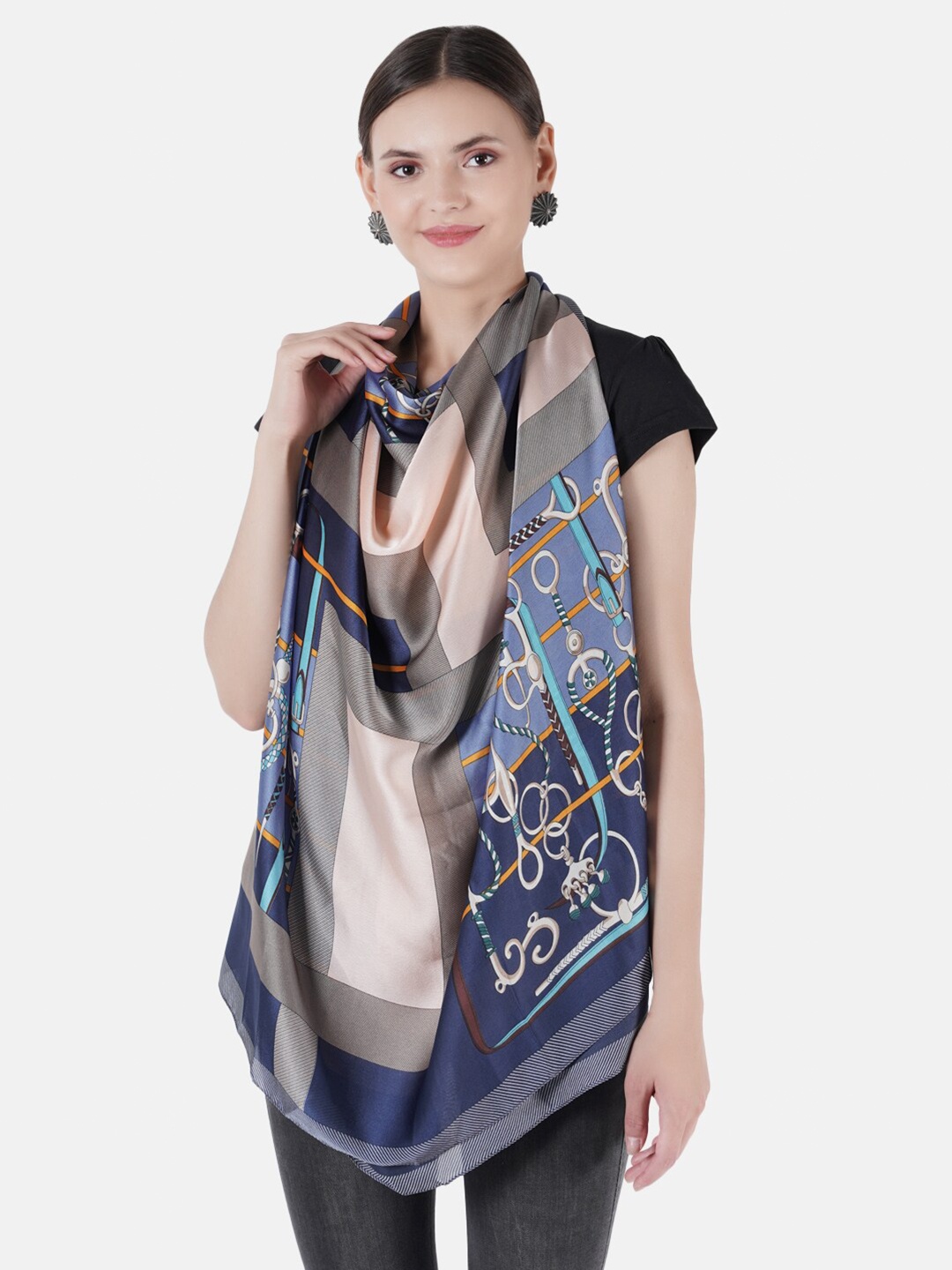 

MUFFLY Women Blue & Pink Printed Scarf