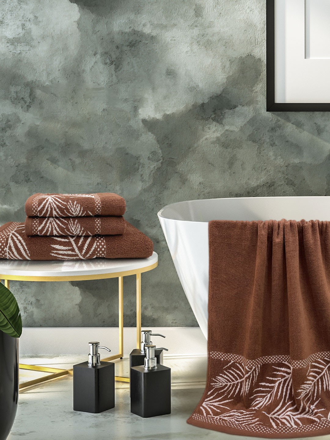 

Aura Set Of 4 Wedelia 100% Cotton Towel Gift Set, 380 GSM 2 Hand Towel+2 Bath Towel, Brown