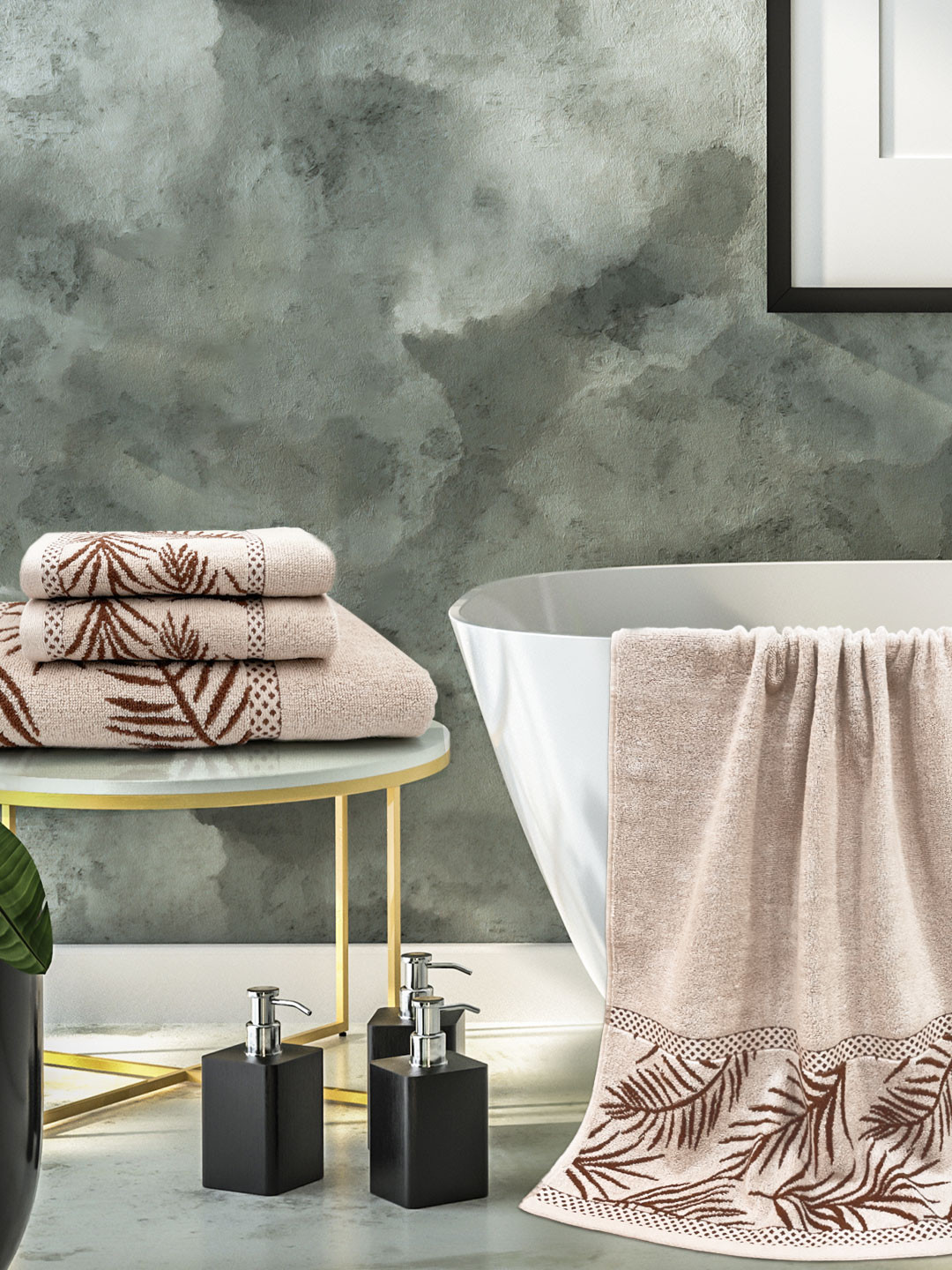 

Aura 4 Piece Wedelia 100% Cotton Towel Gift Set, 380 GSM 2 Hand Towel+2 Bath Towel, Cream