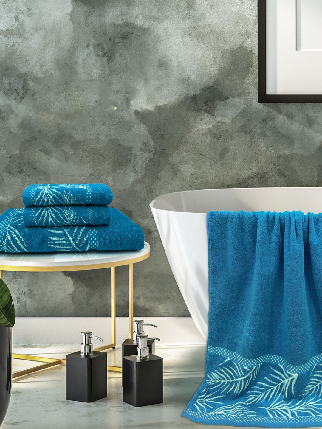 

Aura Set Of 4 Wedelia 100% Cotton Towel Gift Set, 380 GSM 2 Hand Towel+2 Bath Towel, Teal