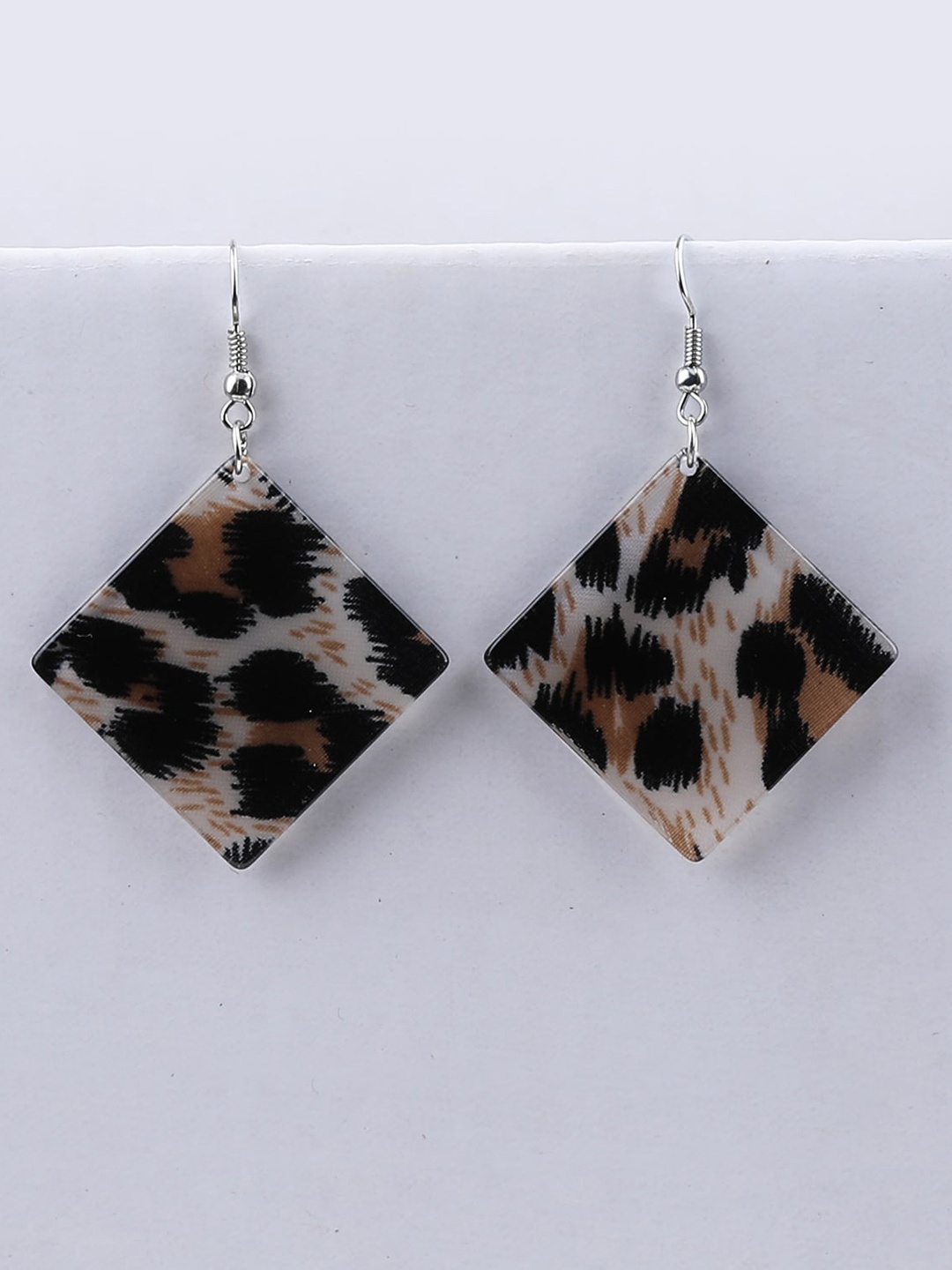 

Silver Shine Black & Brown Square Drop Earrings