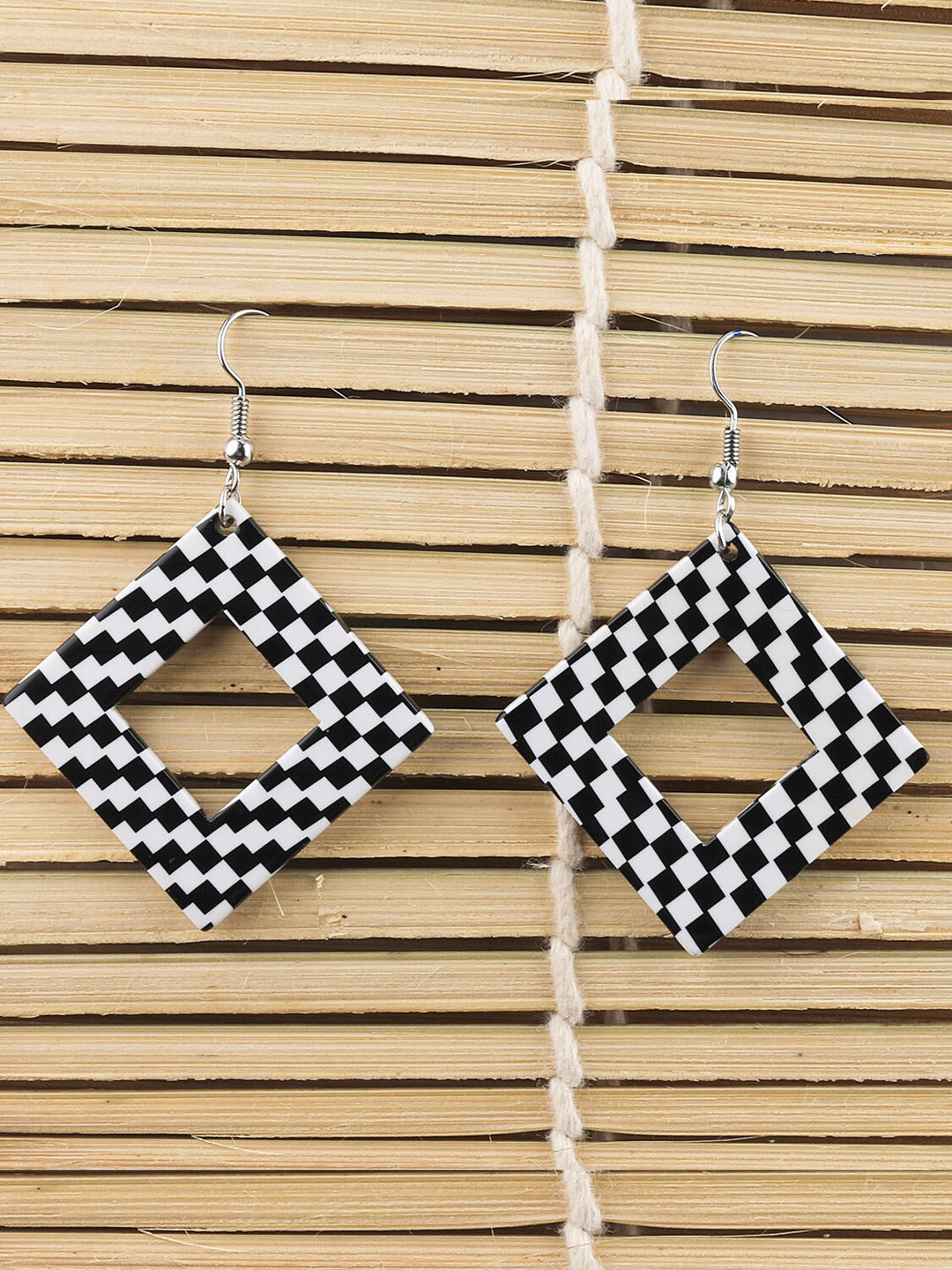 

Silver Shine Black & White Square Drop Earrings
