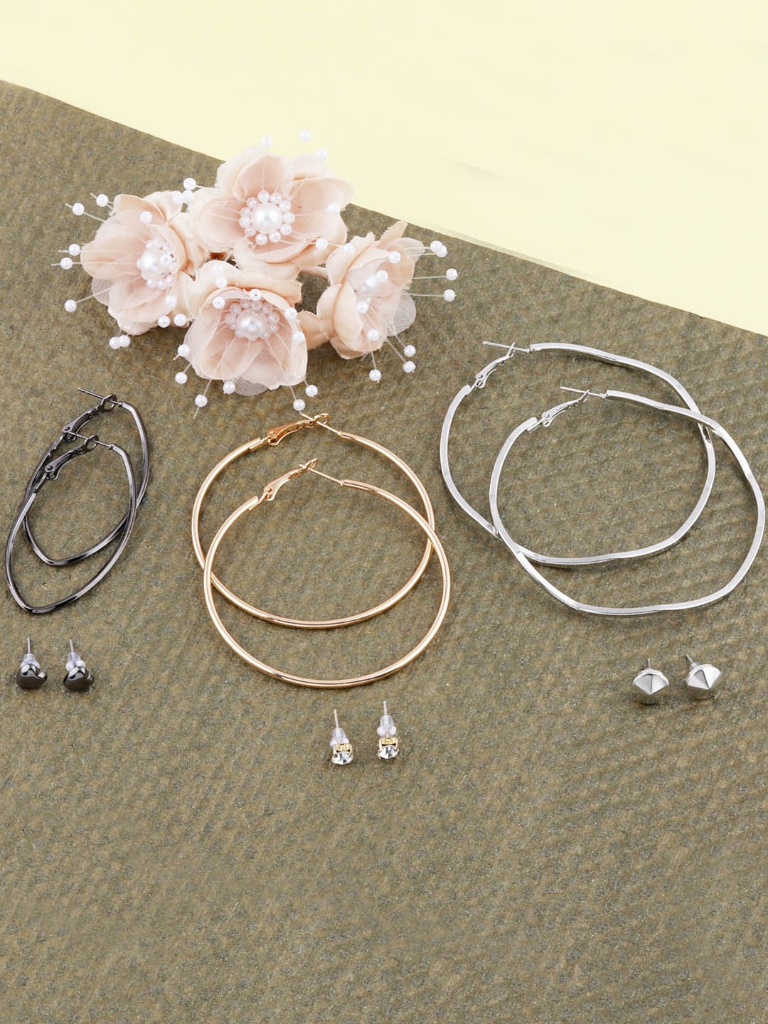 

Silver Shine Rose Pack Of 6 Gold & Silver-Toned Classic Hoop Earrings, Rose gold
