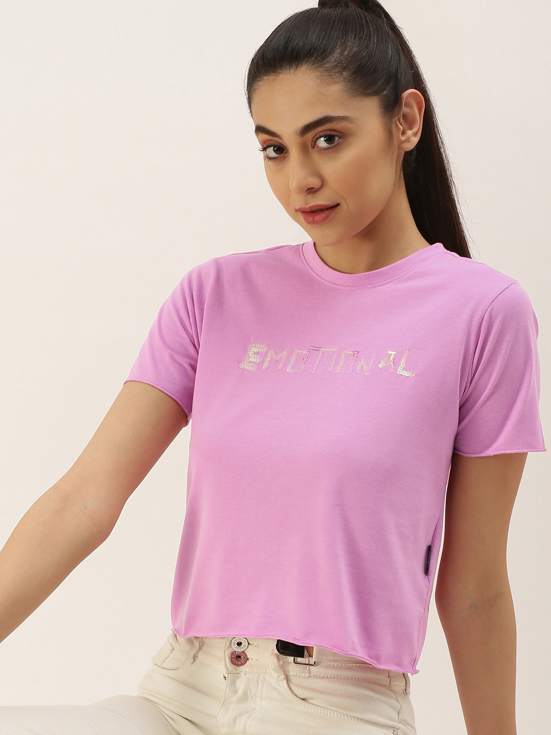 

FOREVER 21 Women Typography Printed T-shirt, Lavender