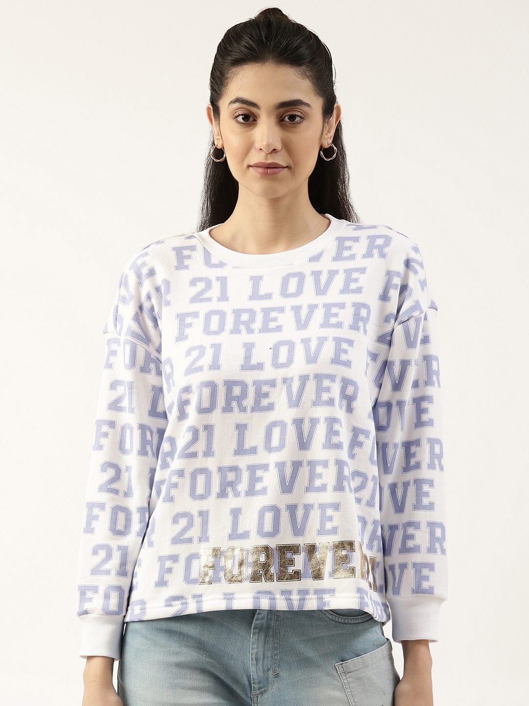 

FOREVER 21 Women White Printed Sweatshirt