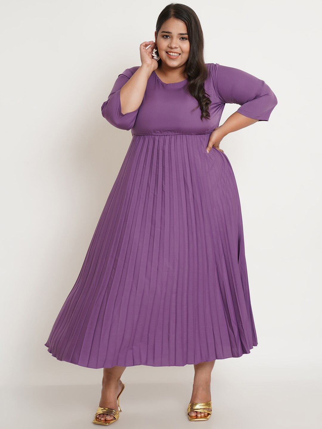 

U&F Purple Crepe Empire Pleated Plus Size Midi Dress