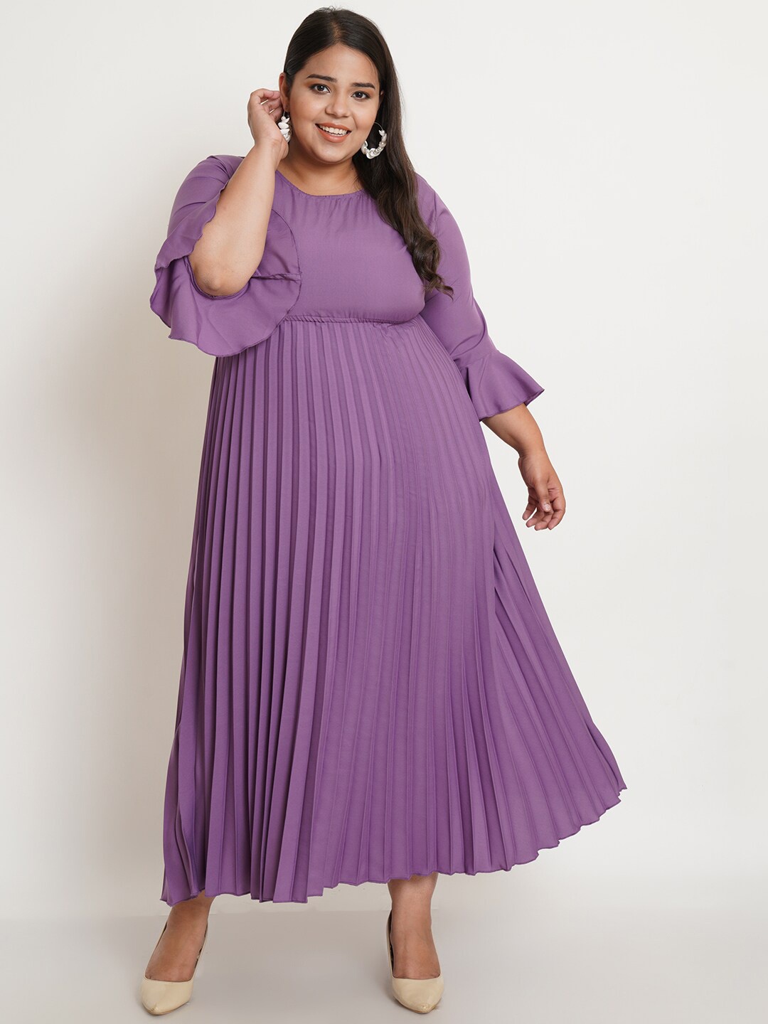 

U&F Women Purple Striped Crepe Maxi Dress
