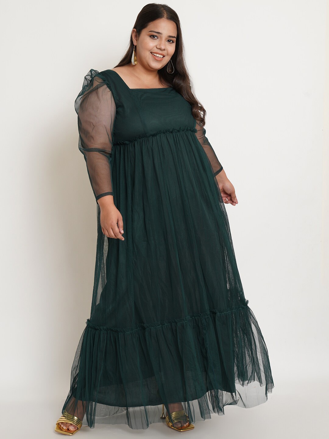 

U&F Women Green Net Maxi Dress