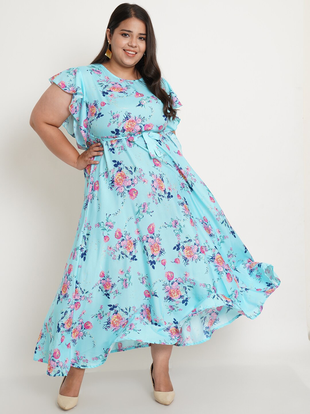 

U&F Women Blue Floral Crepe Maxi Dress