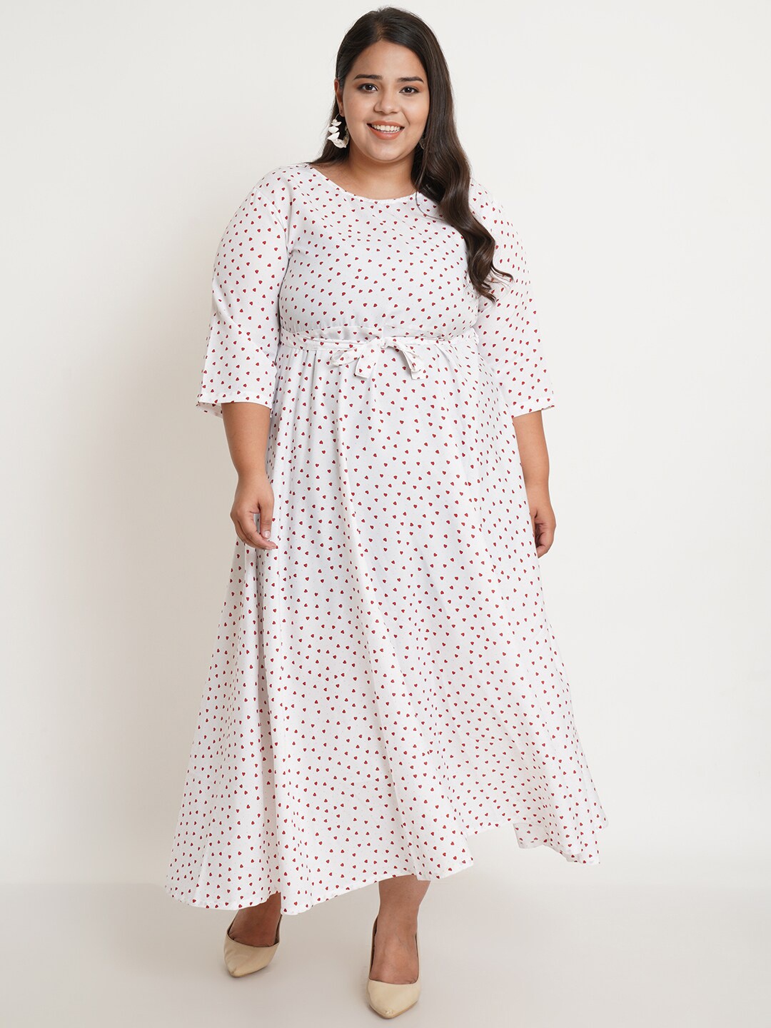 

U&F Plus Size Women White & Red Floral Printed Crepe Maxi Dress