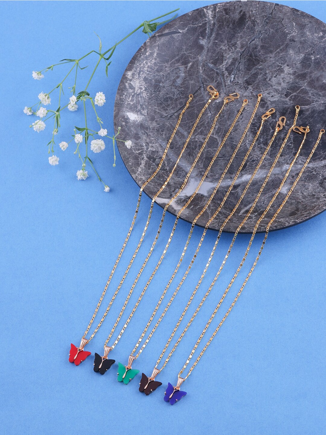 Brandsoon Set Of 5 Gold-Toned & Red Brass Gold-Plated Enamelled Necklace