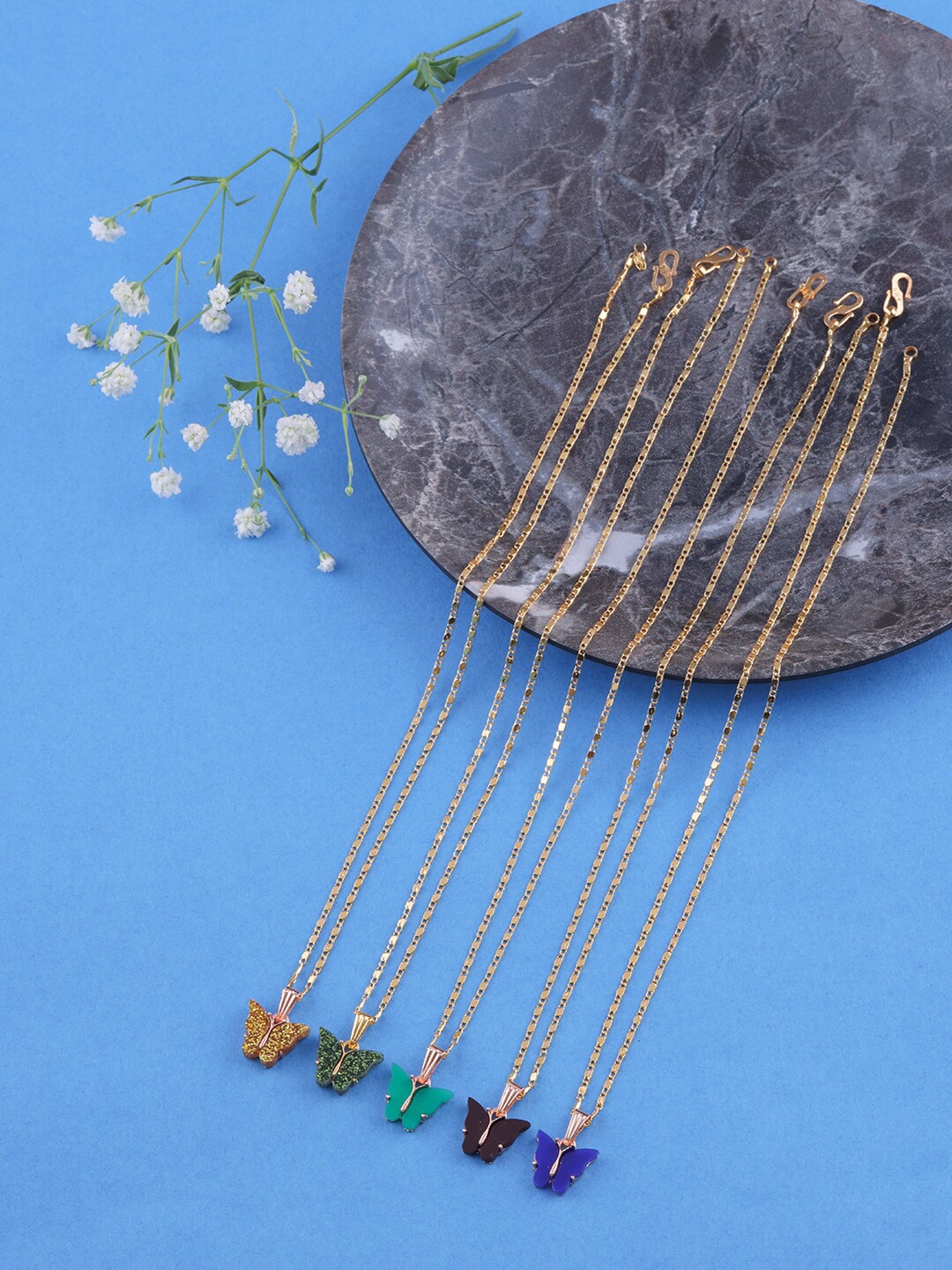 

Brandsoon Set Of 5 Gold-Toned & Green Brass Gold-Plated Necklace
