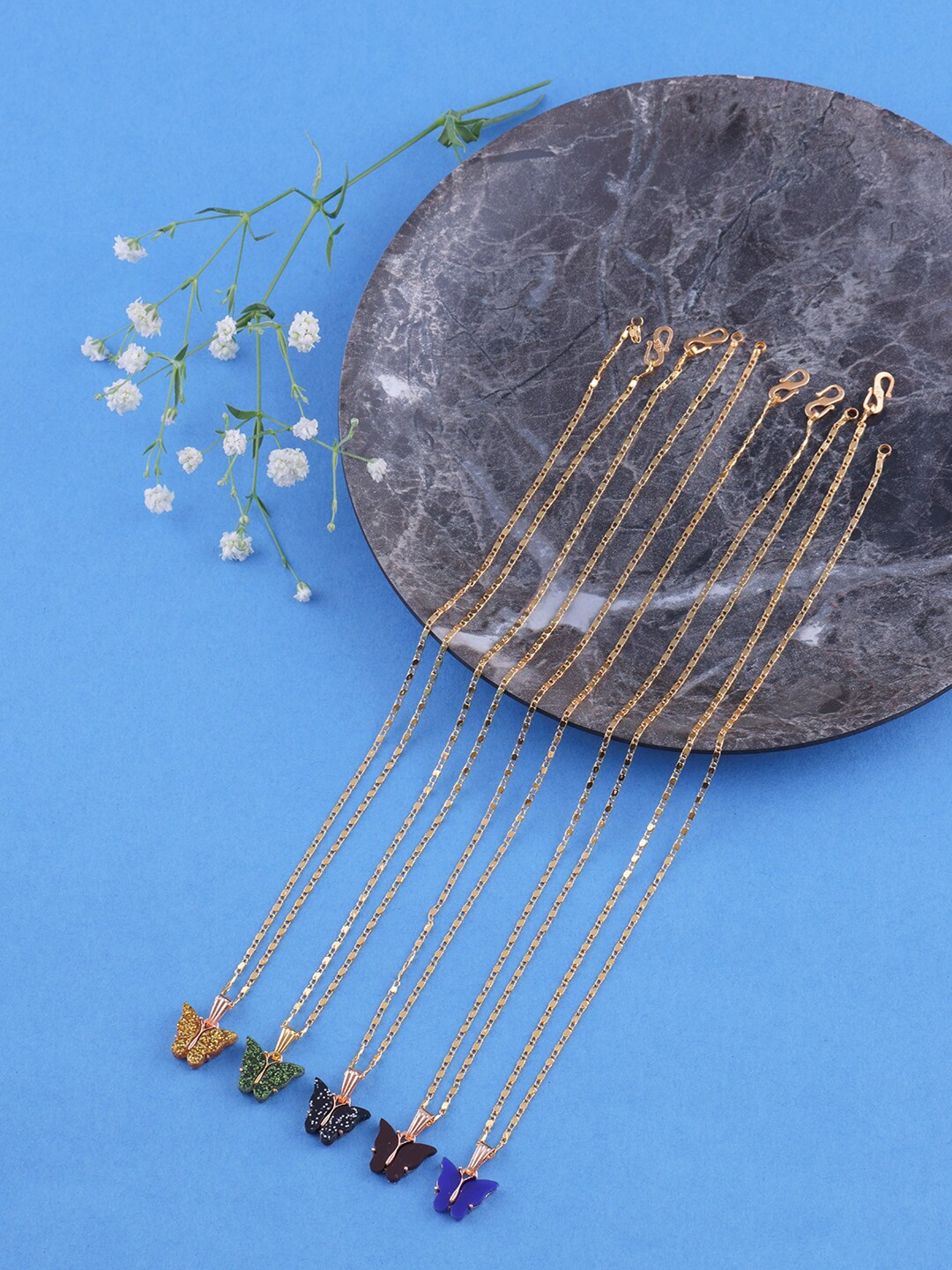 Brandsoon Pack of 5 Gold-Toned & Blue Brass Gold-Plated Chain