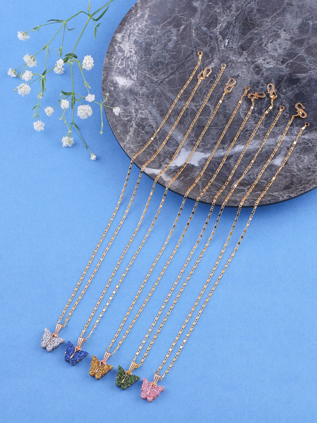 

Brandsoon Set Of 5 Gold-Plated & Blue Brass Gold-Plated Enamelled Chain