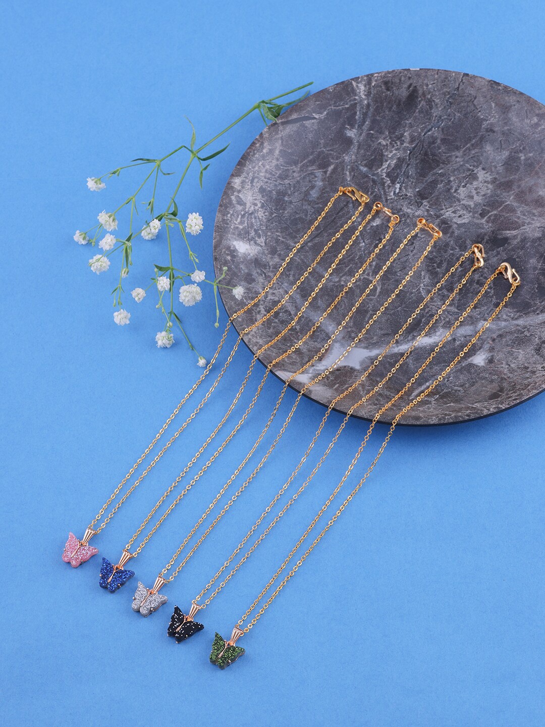 Brandsoon Set of 5 Brass Gold-Plated Necklaces