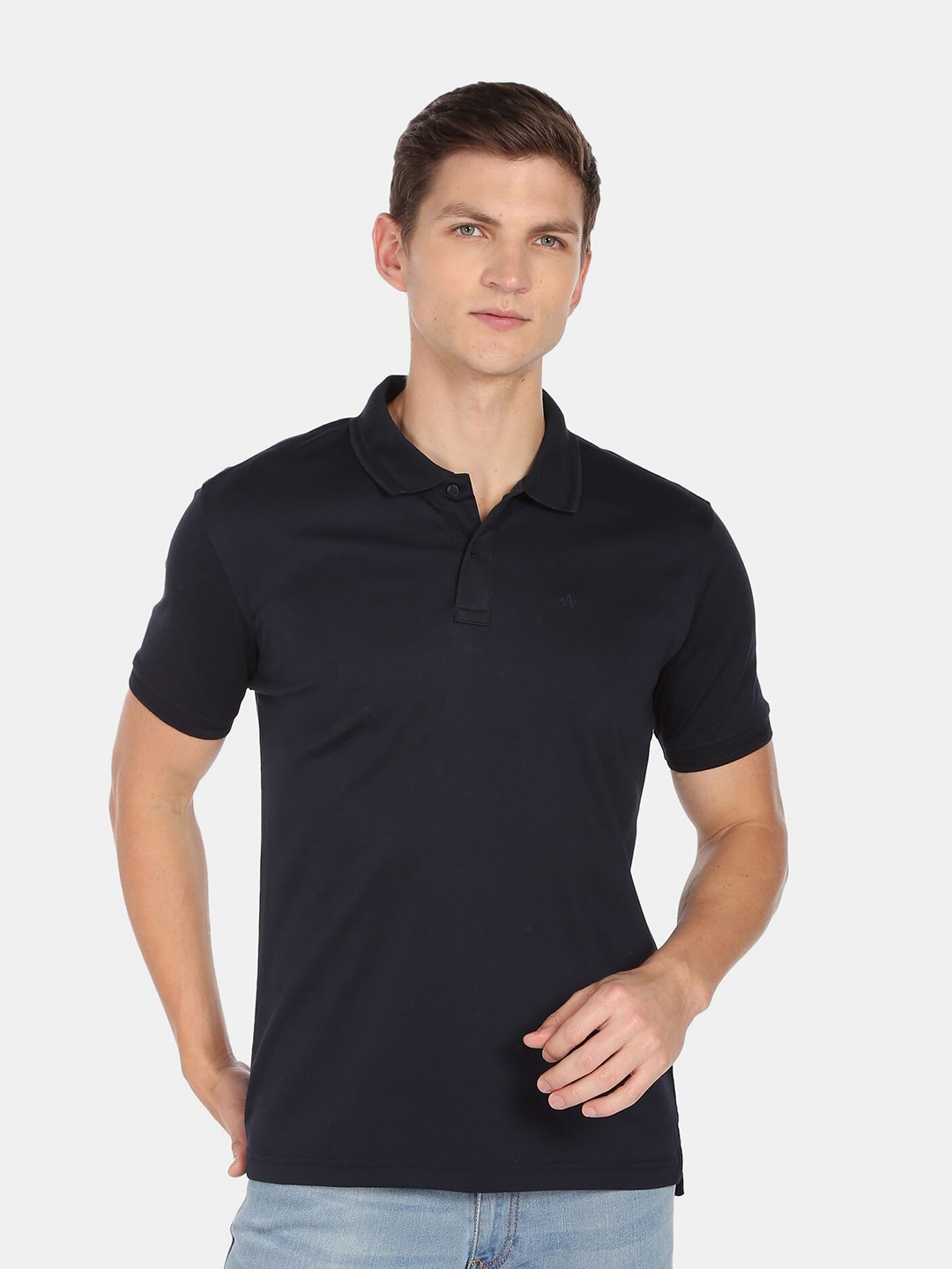

Arrow Men Navy Blue Polo Collar Cotton T-shirt