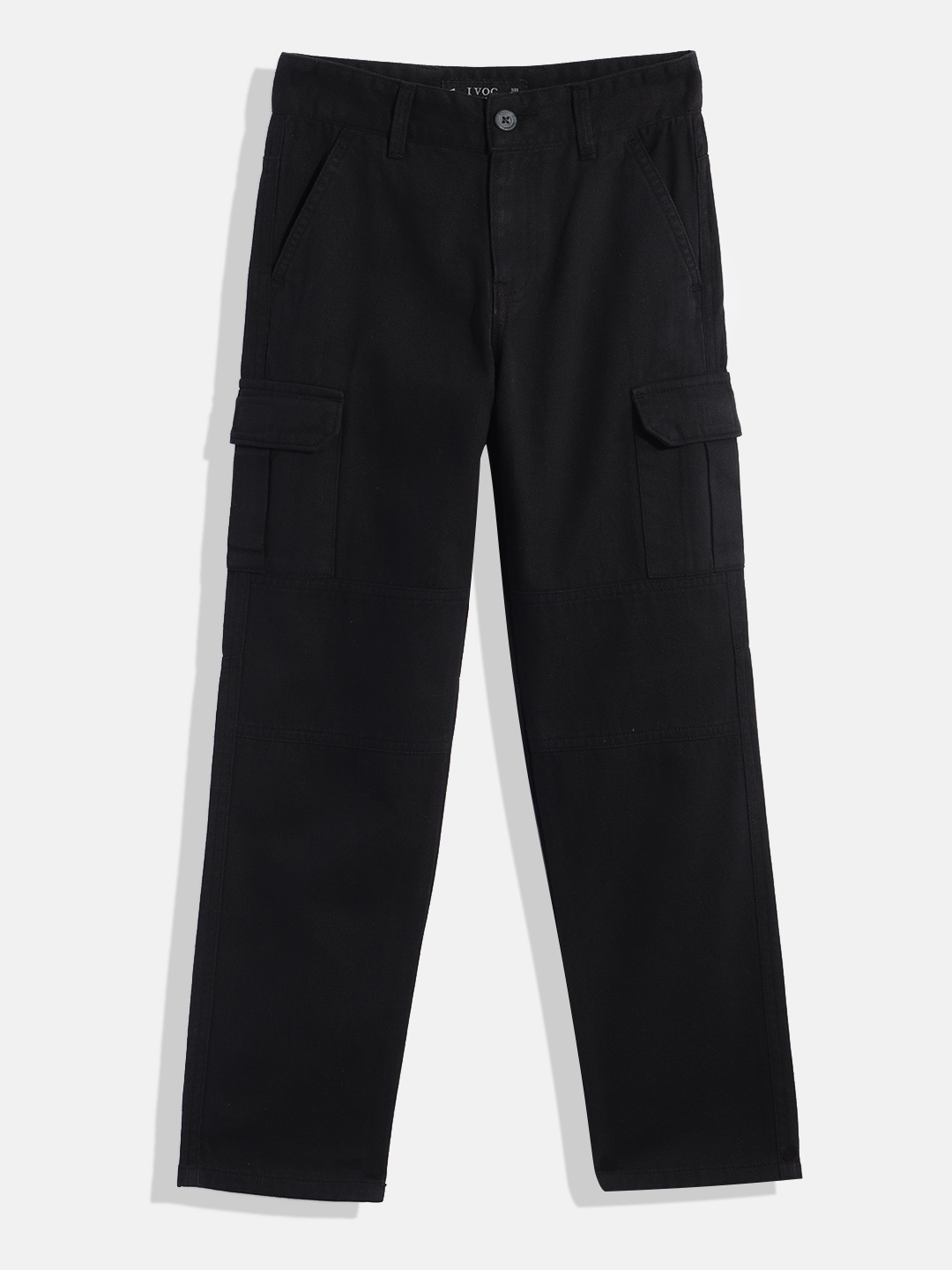 

IVOC Boys Solid Pure Cotton Slim Fit Cargos, Black