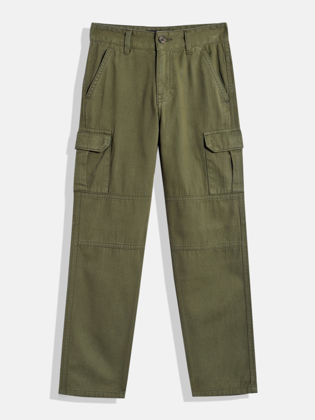 

IVOC Boys Solid Pure Cotton Slim Fit Cargos, Olive