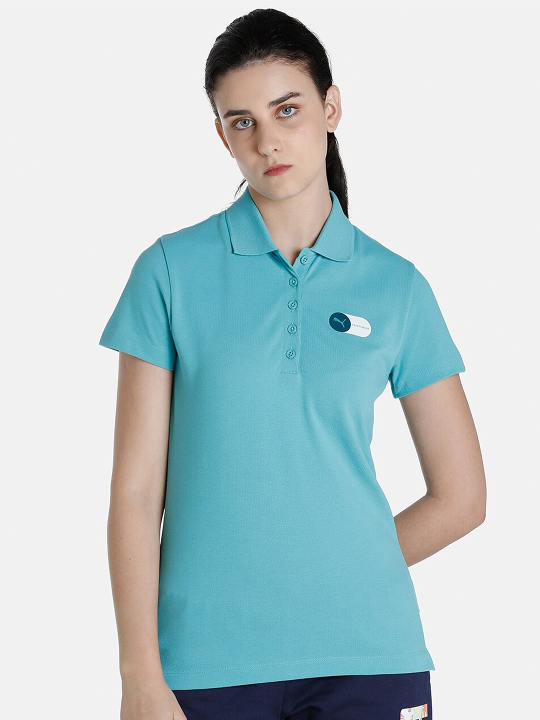 

Puma Women Solid Cotton Relaxed-Fit T-Shirt, Blue