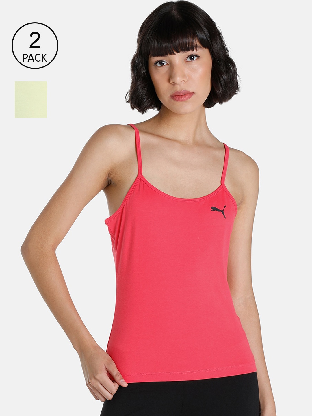 

Puma Women Pink & Yellow Pack Of 2 Solid Camisoles