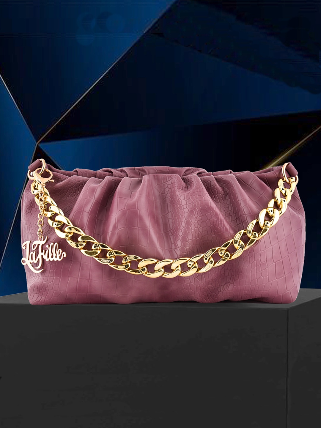 

LaFille Women Purple & Gold-Toned Textured Purse Clutch
