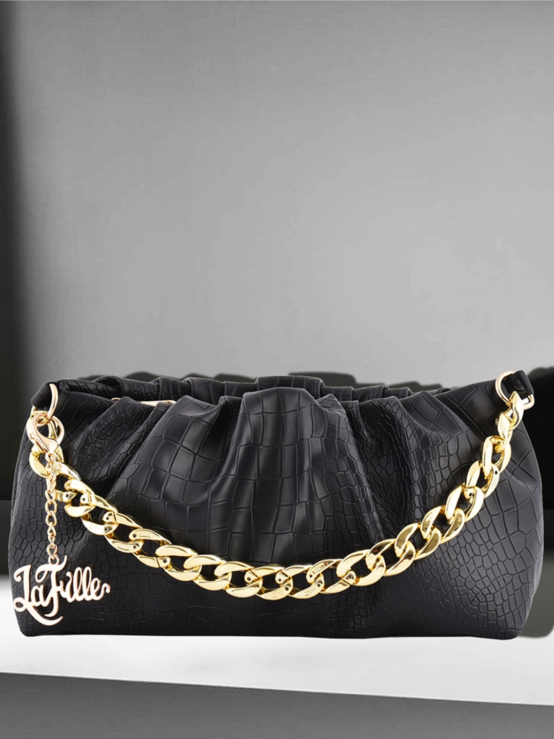 

LaFille Black Textured Structured Handheld Bag