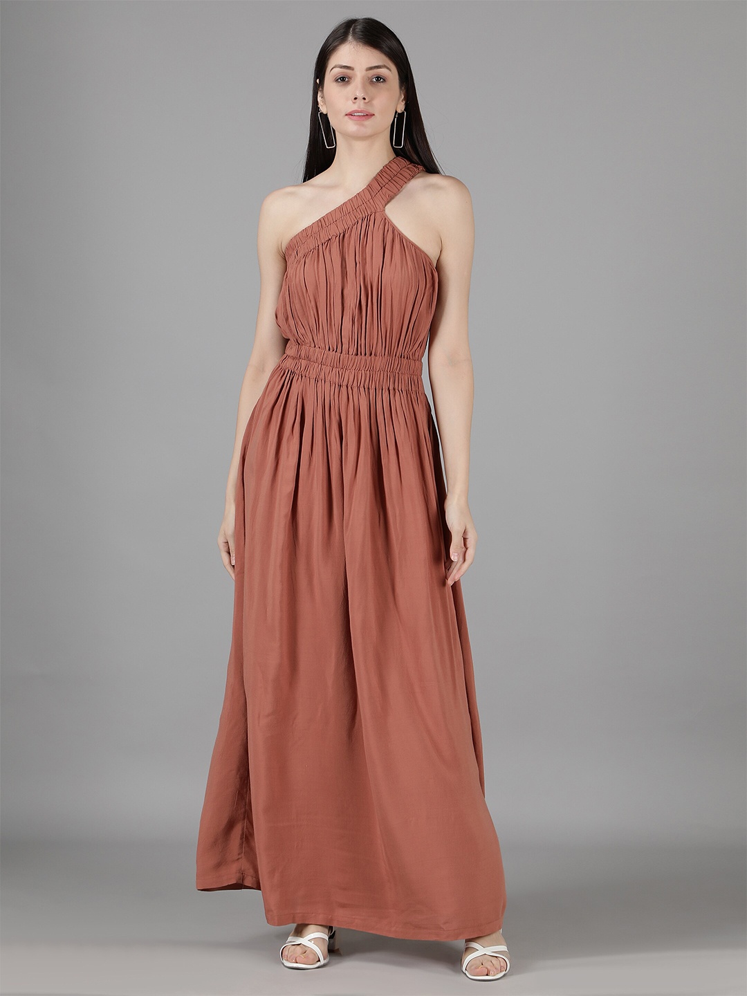

Amagyaa Gathered One Shoulder Maxi Dress, Rust