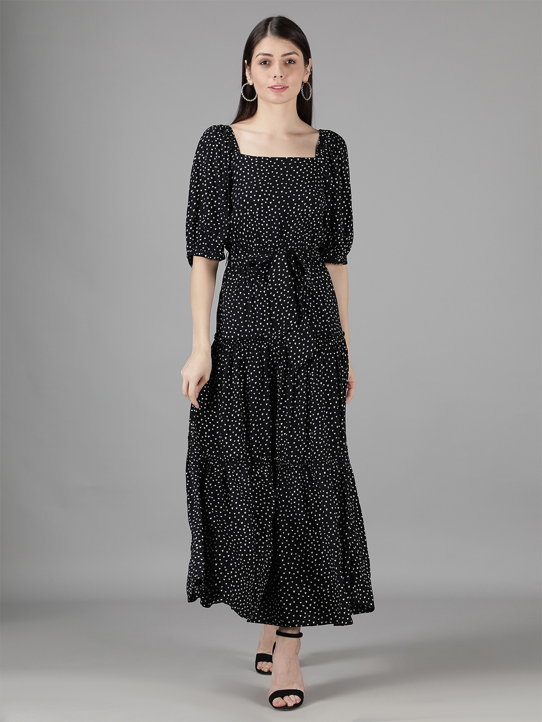 

Amagyaa Black & White Printed Maxi Dress