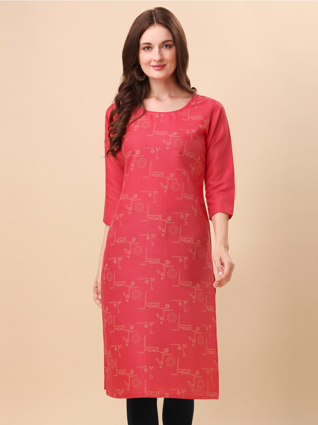 

Sangria Women Red Ethnic Motifs Printed Cotton Straight Kurta